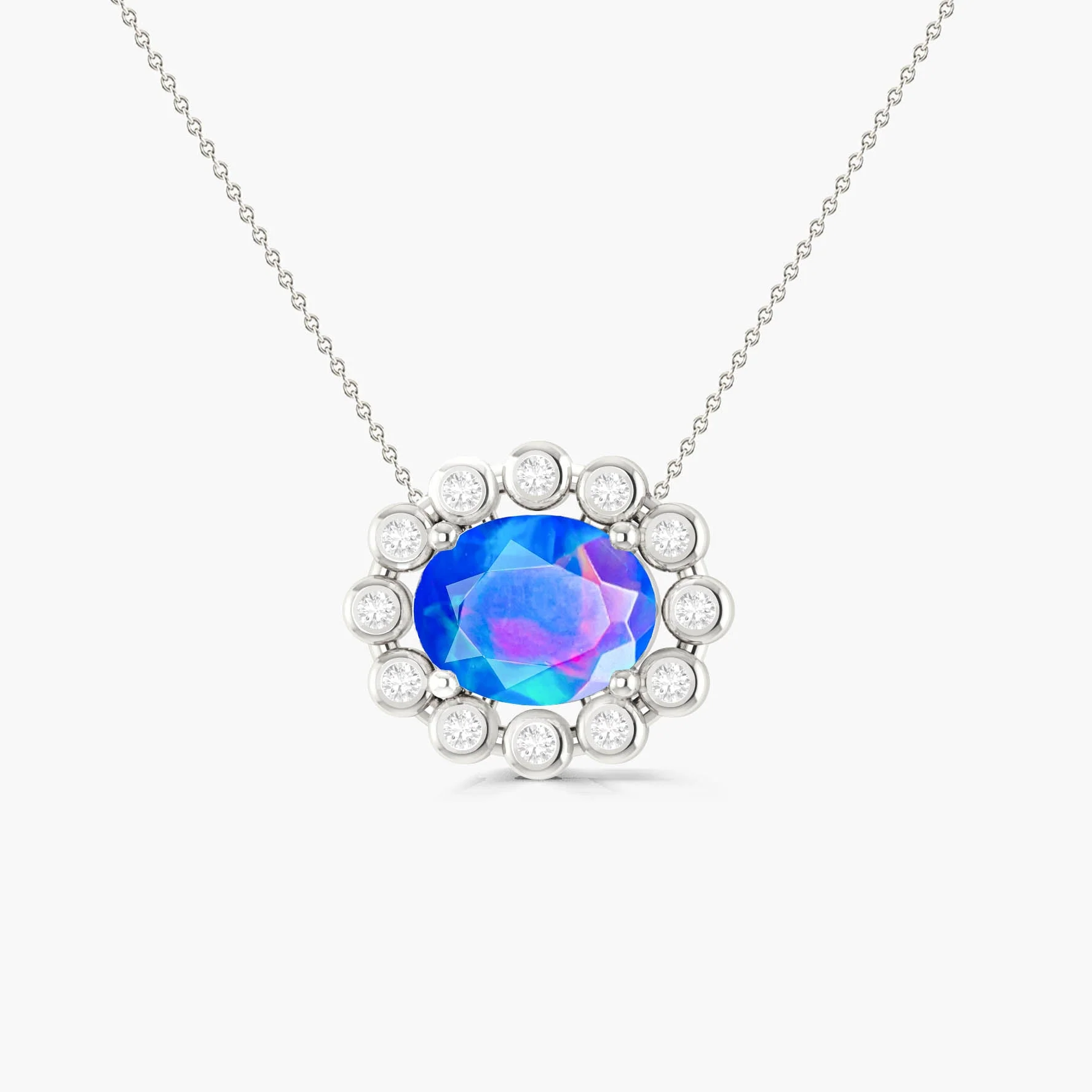 Bezel-Set Zircon Oval Blue Opal Pendant - Image 5