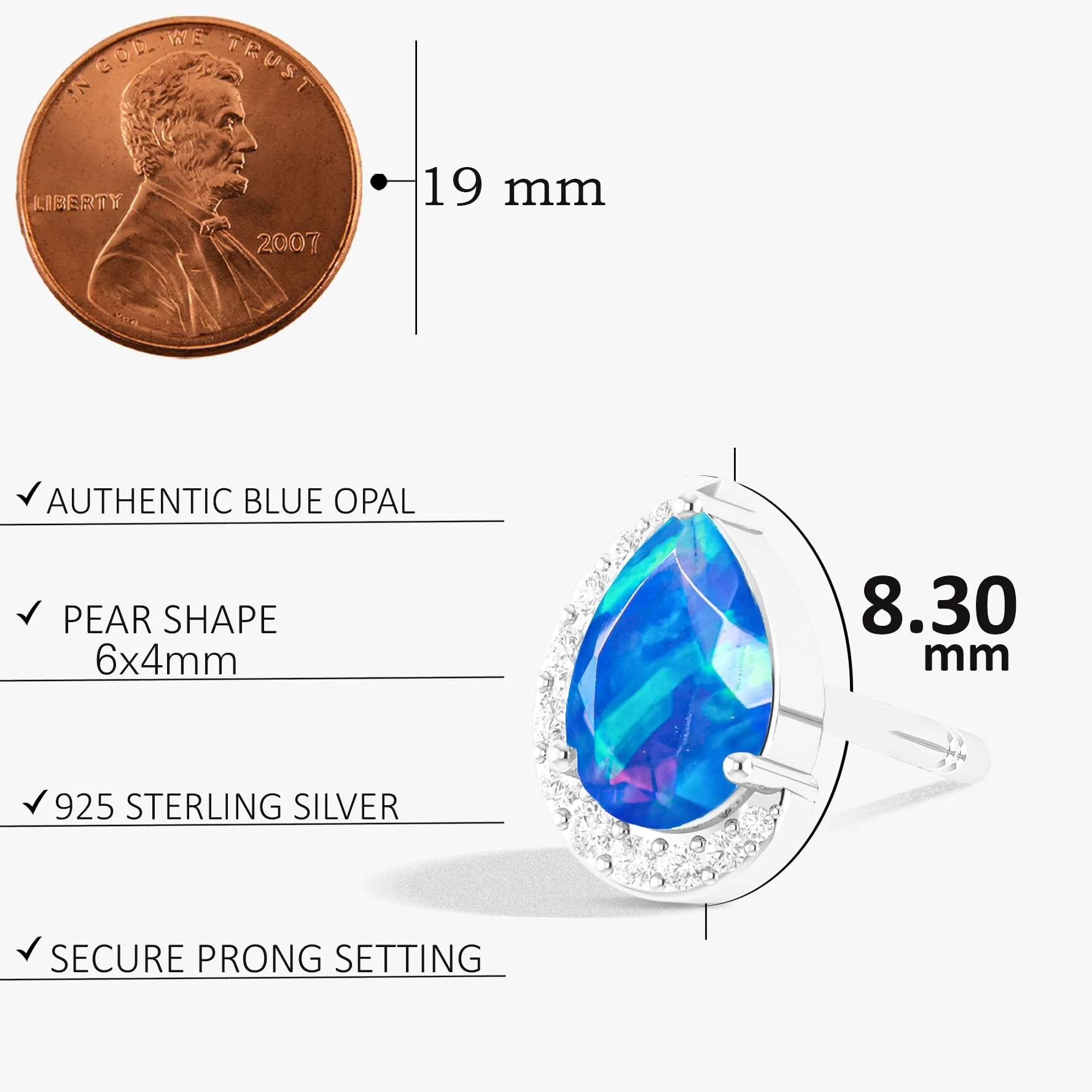 Blue Ethiopian Opal Pear Design Stud Earring - Image 3