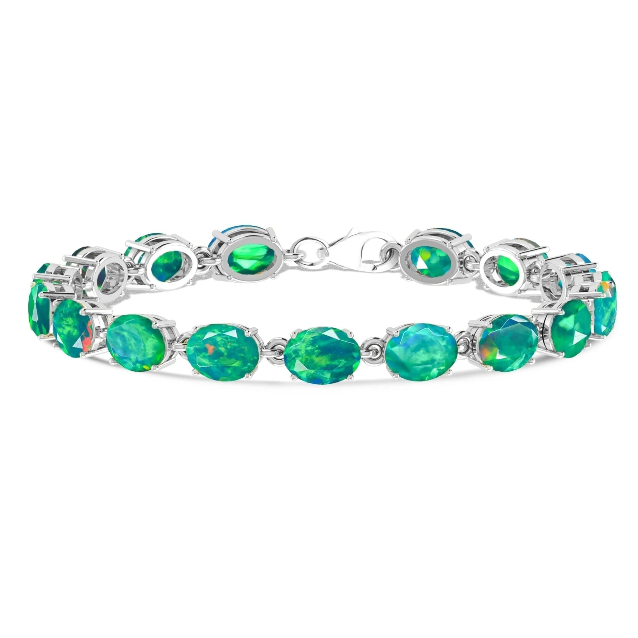 Blue Natural Fire Opal Gemstone Tennis Bracelet - Image 3