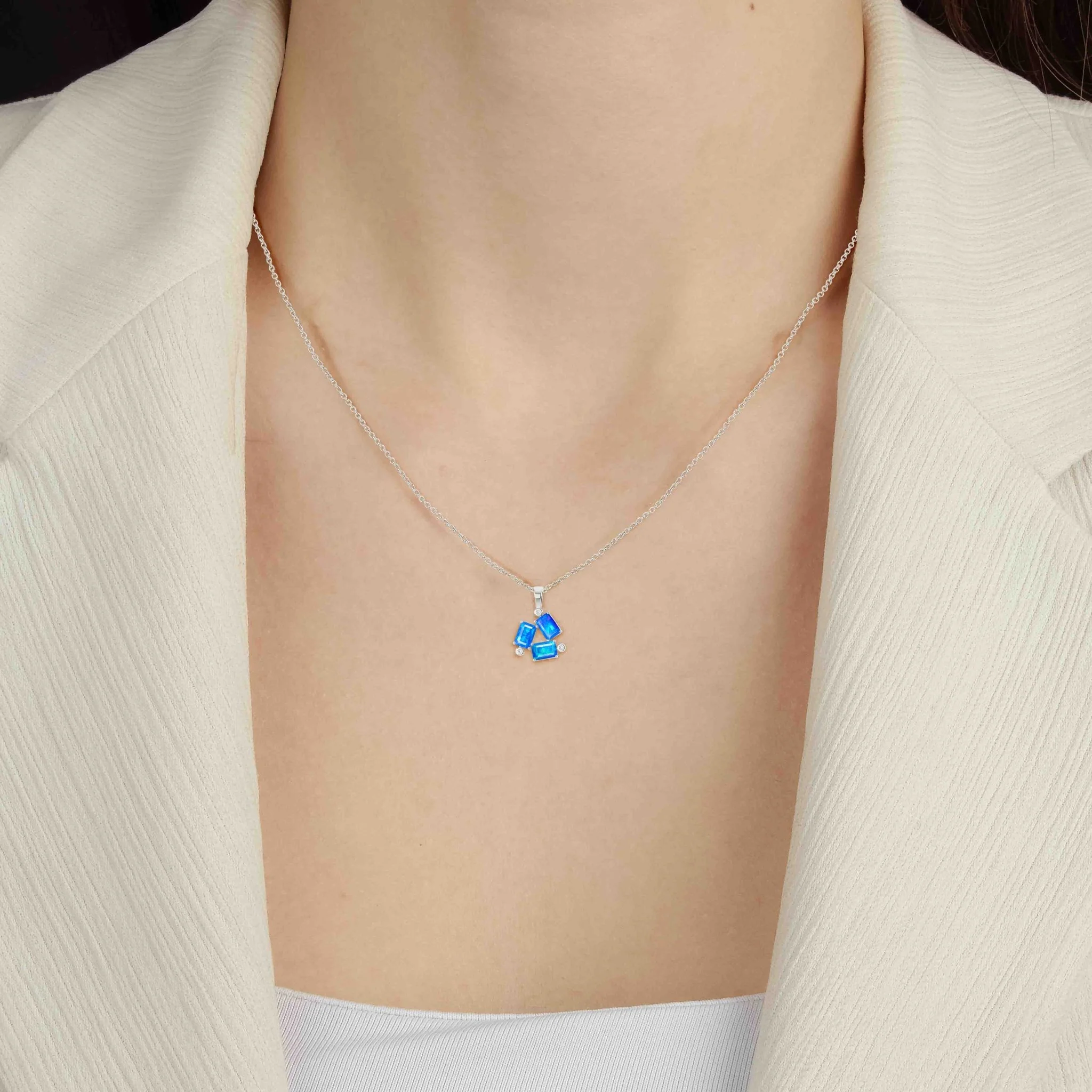Blue Opal Baguette Gemstone Charm Pendant - Image 5