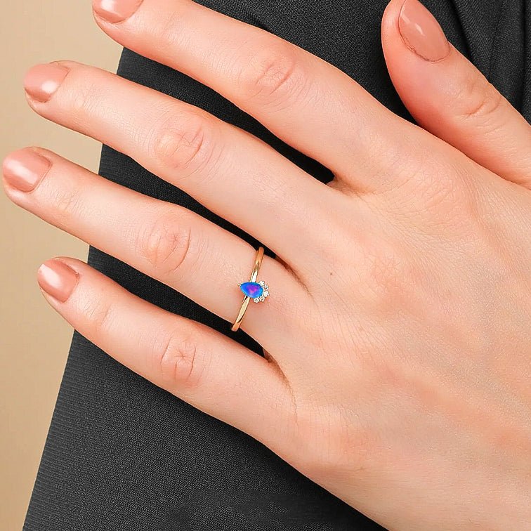 Fire Blue Opal Pear Gemstone Ring - Image 3