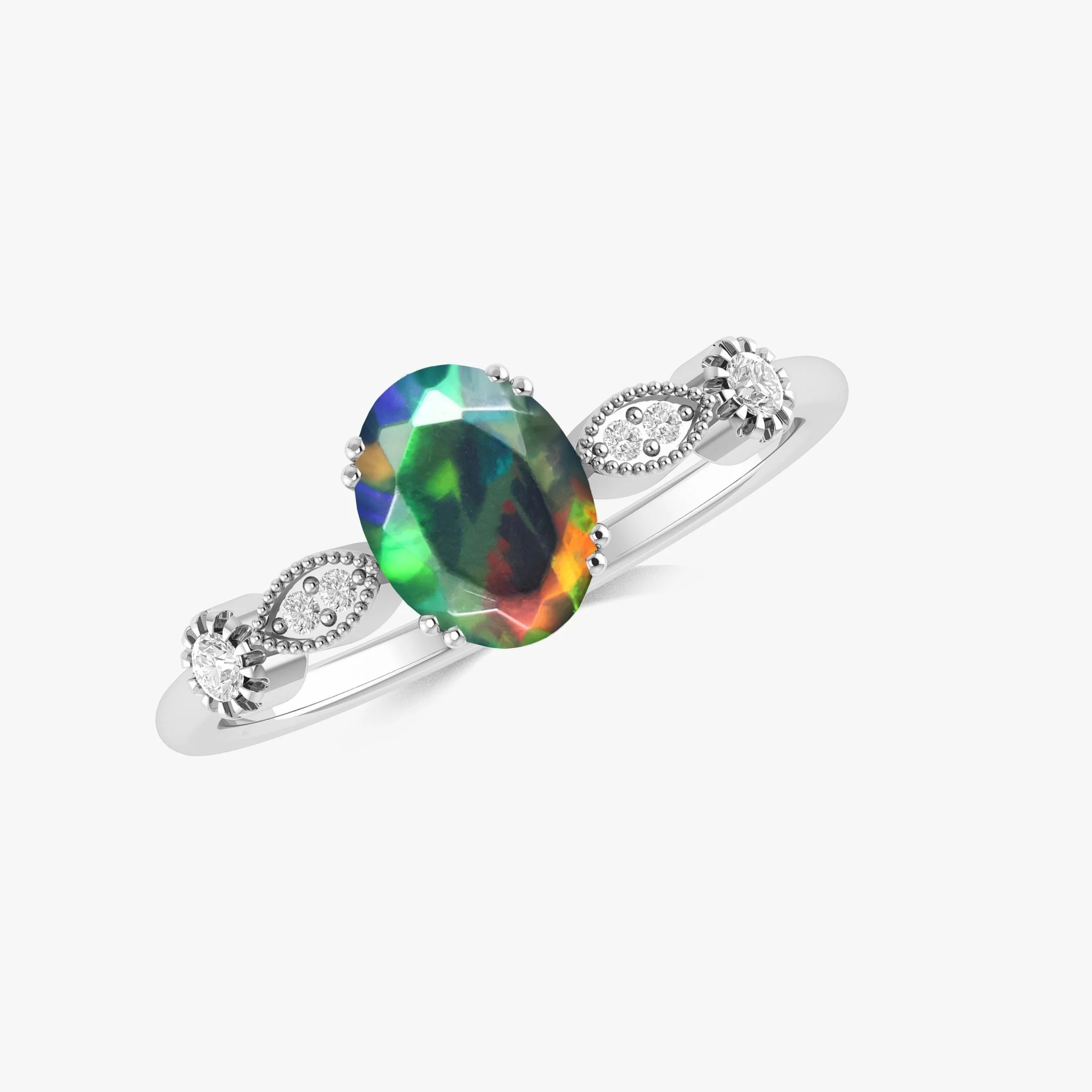 Green Multifire Oval Ethiopian Opal Ring for Women - Image 8