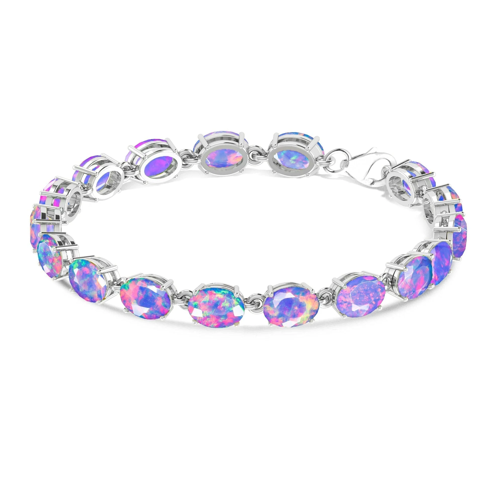 Green Natural Fire Opal Gemstone Tennis Bracelet - Image 5