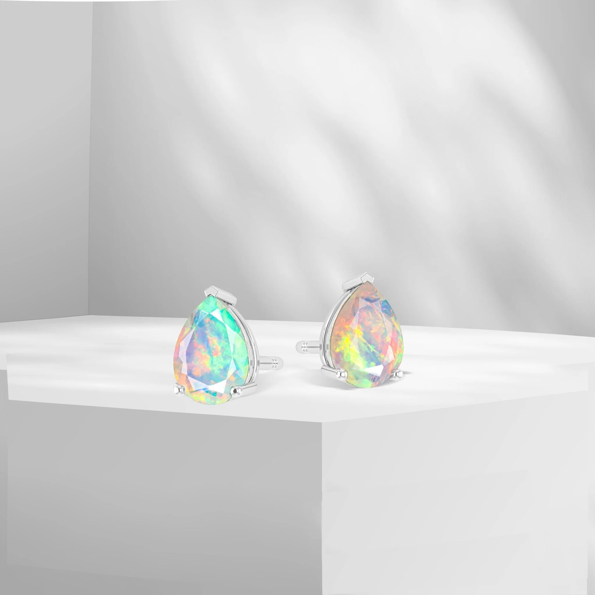 Lavender Multi Fire Pear Opal Prong Stud Earring - Image 4