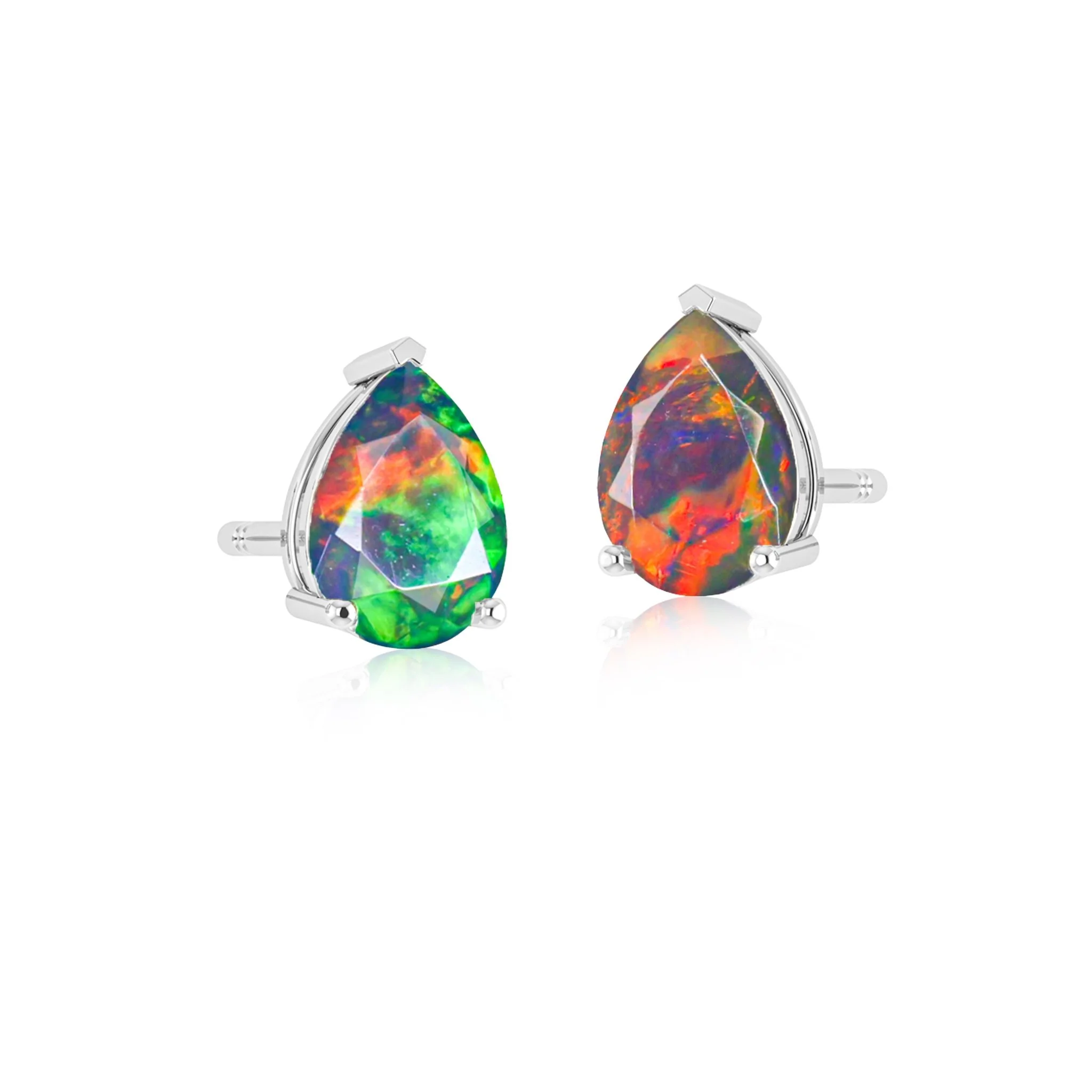 Lavender Multi Fire Pear Opal Prong Stud Earring - Image 6