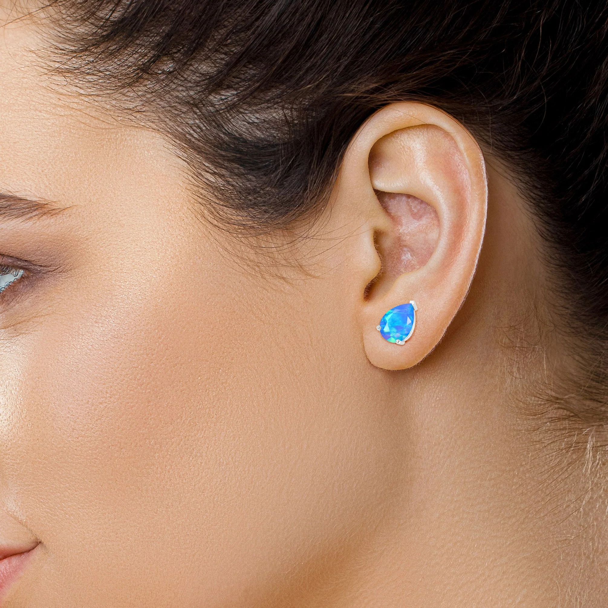 Black Multi Fire Pear Opal Prong Stud Earring - Image 8