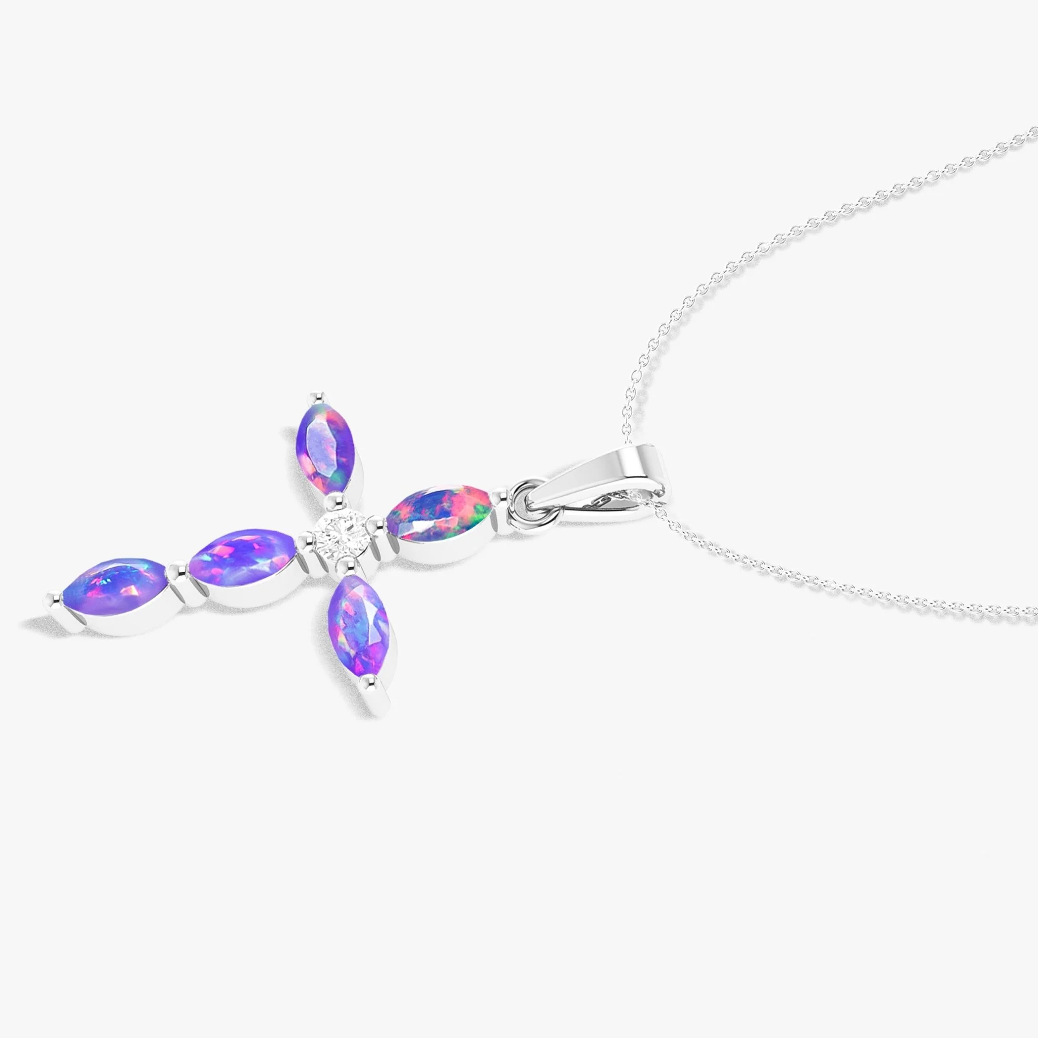 Natural Multi Fire Opal Marquise Shape Gemstone Pendant Necklace - Image 12