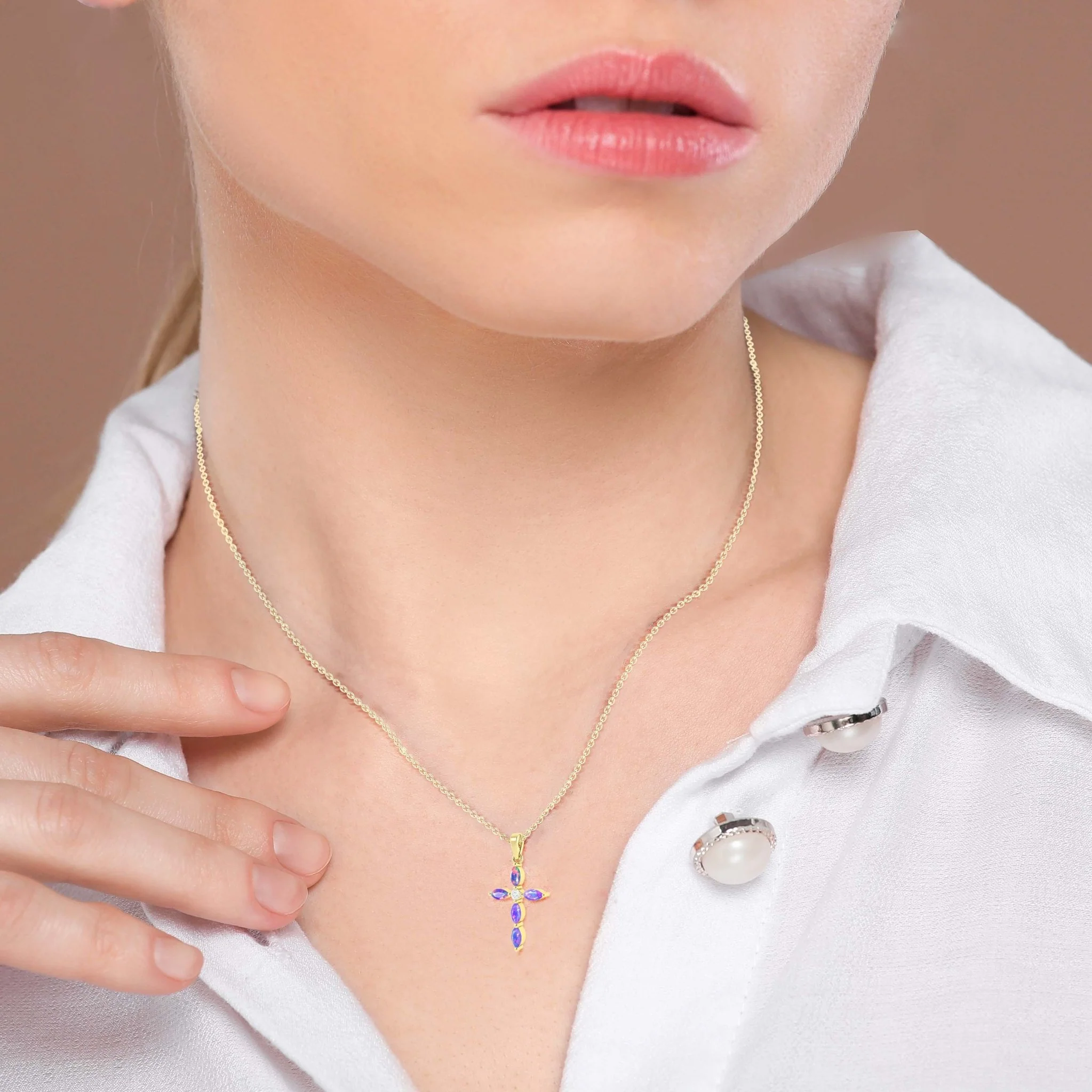 Natural Multi Fire Opal Marquise Shape Gemstone Pendant Necklace - Image 15