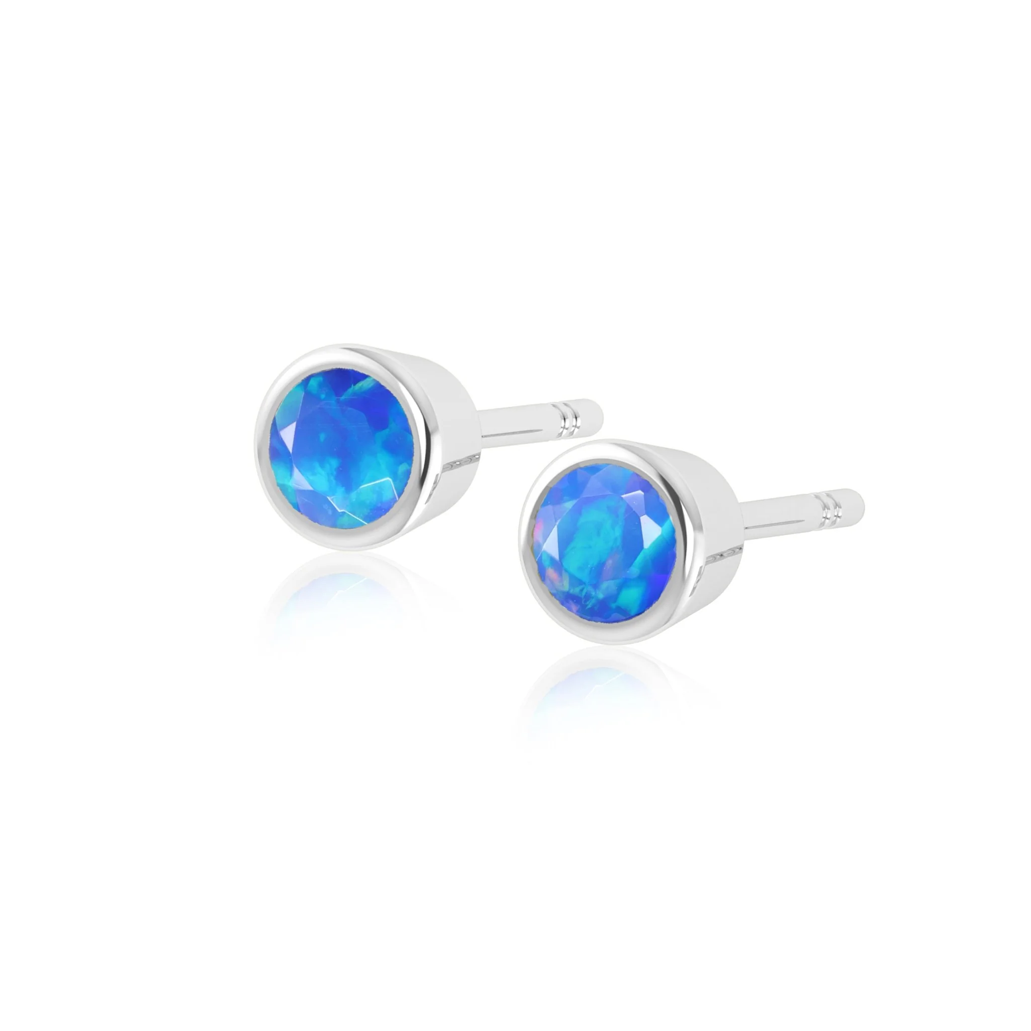 White Fire Round Opal Bezel Stud Earring - Image 8