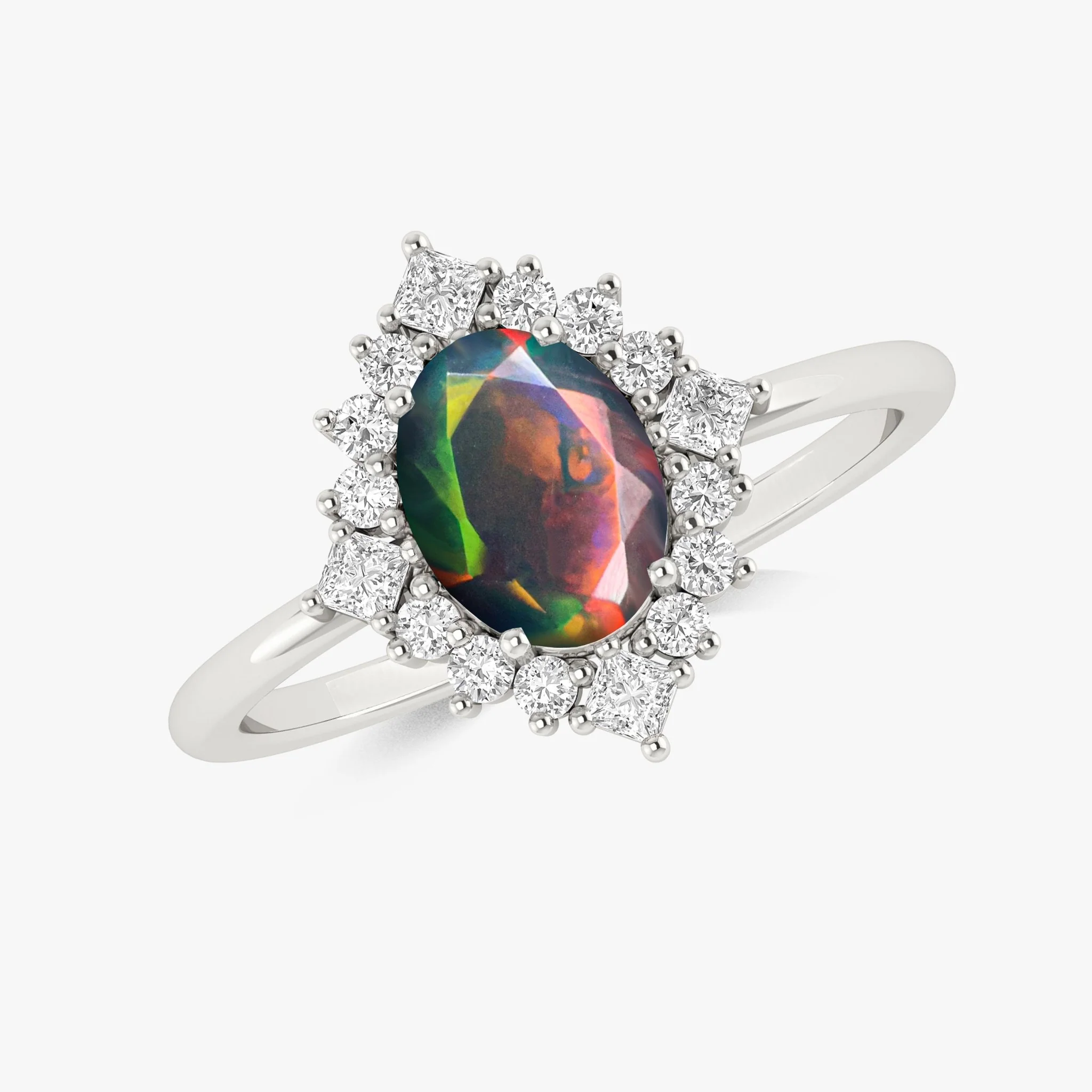 White Natural Fire Faceted Ethiopian Opal Ring - Image 3