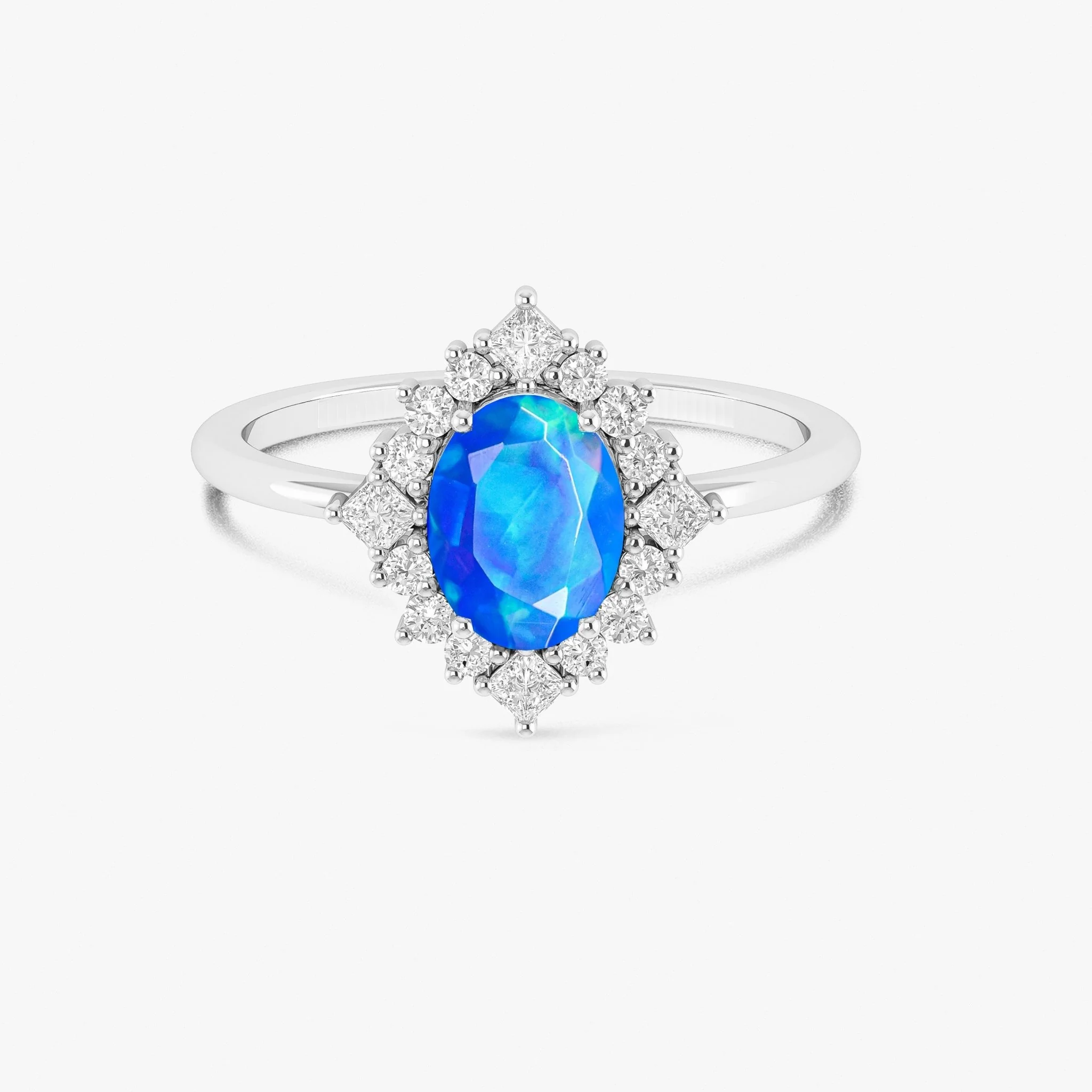 White Natural Fire Faceted Ethiopian Opal Ring - Image 6
