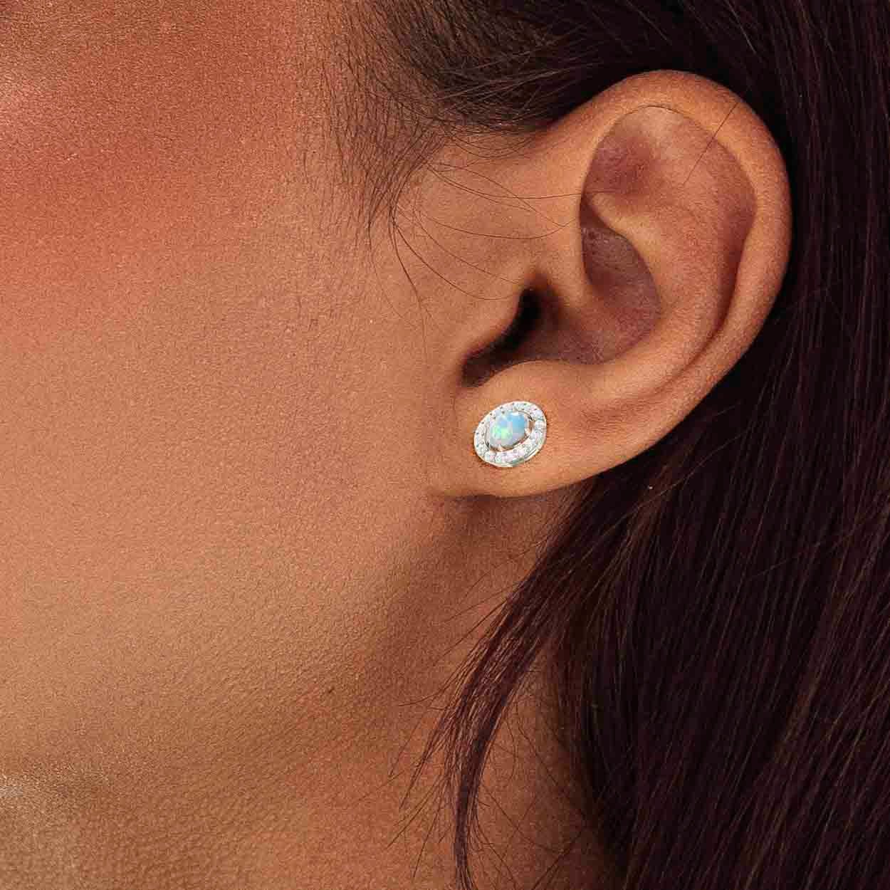 White Opal Gemstone Oval Style Stud Earring - Image 4